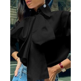 Women Solid Bowknot Button Front Casual Long Sleeve Shirt Women Solid Bowknot Button Front Casual Long Sleeve Shirt