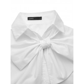 Women Solid Bowknot Button Front Casual Long Sleeve Shirt Women Solid Bowknot Button Front Casual Long Sleeve Shirt
