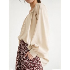 Women Plain Half Button Casual Long Sleeve Blouse Women Plain Half Button Casual Long Sleeve Blouse