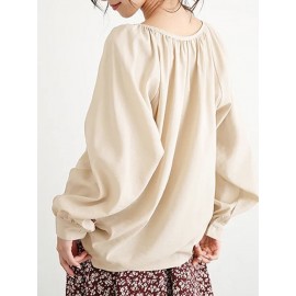 Women Plain Half Button Casual Long Sleeve Blouse Women Plain Half Button Casual Long Sleeve Blouse