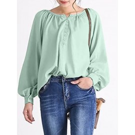 Women Plain Half Button Casual Long Sleeve Blouse Women Plain Half Button Casual Long Sleeve Blouse
