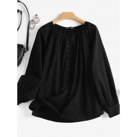 Women Plain Half Button Casual Long Sleeve Blouse Women Plain Half Button Casual Long Sleeve Blouse