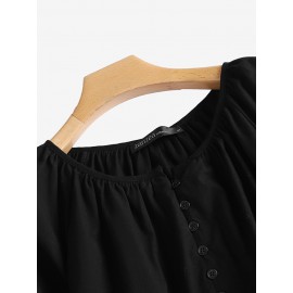 Women Plain Half Button Casual Long Sleeve Blouse Women Plain Half Button Casual Long Sleeve Blouse