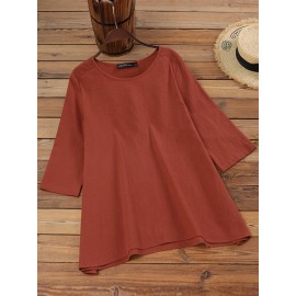 Women Plain Crew Neck Cotton Casual 3/4 Sleeve Blouse Women Plain Crew Neck Cotton Casual 3/4 Sleeve Blouse
