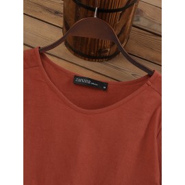 Women Plain Crew Neck Cotton Casual 3/4 Sleeve Blouse Women Plain Crew Neck Cotton Casual 3/4 Sleeve Blouse