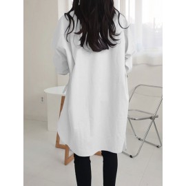 Solid Color Long Sleeve Side Slit Lace-up Irregular Shirt For Women Solid Color Long Sleeve Side Slit Lace-up Irregular Shirt For Women