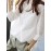 Women Lace Patchwork Lapel Button Front Long Sleeve Shirt