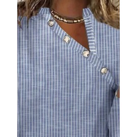 Women Striped Button Design Cotton Long Sleeve Blouse Women Striped Button Design Cotton Long Sleeve Blouse