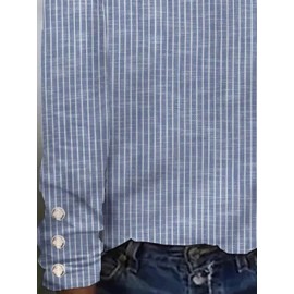 Women Striped Button Design Cotton Long Sleeve Blouse Women Striped Button Design Cotton Long Sleeve Blouse