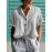 Women Striped Stand Collar Button Front Short Sleeve Shirt