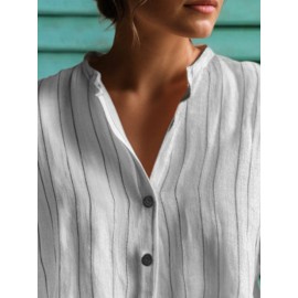 Women Striped Stand Collar Button Front Short Sleeve Shirt Women Striped Stand Collar Button Front Short Sleeve Shirt