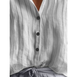 Women Striped Stand Collar Button Front Short Sleeve Shirt Women Striped Stand Collar Button Front Short Sleeve Shirt