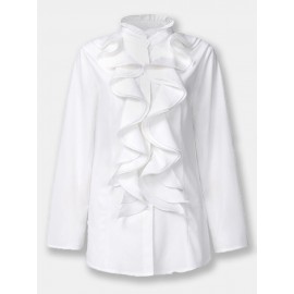 Ruffled Decorat Long Sleeve Button Work Elegant Blouse Ruffled Decorat Long Sleeve Button Work Elegant Blouse