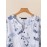 Women Watercolor Floral Print Notched Neck Long Sleeve Blouse