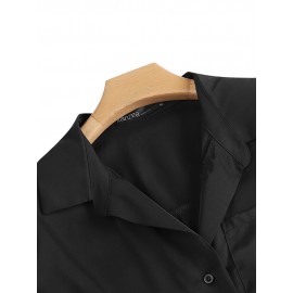 Women Solid Chest Pocket Button Up Long Sleeve Shirt Women Solid Chest Pocket Button Up Long Sleeve Shirt