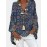 Geometric Printed Long Sleeve V-neck Casual Blosue For Women