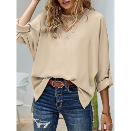 Women Lace Splice High-Low Hem Long Sleeve Blouse Women Lace Splice High-Low Hem Long Sleeve Blouse