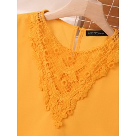 Women Lace Splice High-Low Hem Long Sleeve Blouse Women Lace Splice High-Low Hem Long Sleeve Blouse