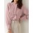 Women Plain Stand Collar Ruffle Trim Long Sleeve Shirt