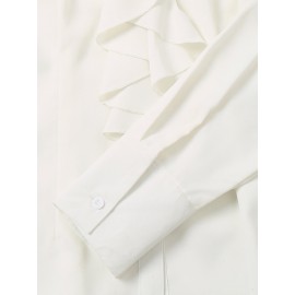 Solid Ruffle Button Lapel Long Sleeve Blouse Solid Ruffle Button Lapel Long Sleeve Blouse