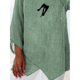 Women Cute Cat Print Wrap Design Cotton 3/4 Sleeve Blouse Women Cute Cat Print Wrap Design Cotton 3/4 Sleeve Blouse