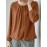 Women Solid Pleated Crew Neck Elastic Hem Long Sleeve Blouse
