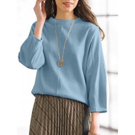 Women Solid Seam Detail Crew Neck Casual 3/4 Sleeve Blouse Women Solid Seam Detail Crew Neck Casual 3/4 Sleeve Blouse