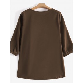 Women Solid V-Neck Knit Casual 3/4 Sleeve Blouse Women Solid V-Neck Knit Casual 3/4 Sleeve Blouse