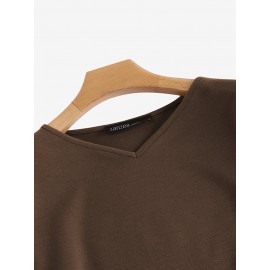 Women Solid V-Neck Knit Casual 3/4 Sleeve Blouse Women Solid V-Neck Knit Casual 3/4 Sleeve Blouse