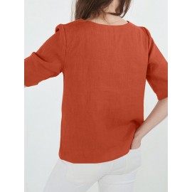 Women Solid V-Neck Cotton Casual Half Sleeve Blouse Women Solid V-Neck Cotton Casual Half Sleeve Blouse