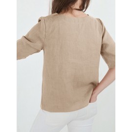 Women Solid V-Neck Cotton Casual Half Sleeve Blouse Women Solid V-Neck Cotton Casual Half Sleeve Blouse