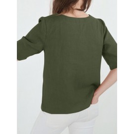 Women Solid V-Neck Cotton Casual Half Sleeve Blouse Women Solid V-Neck Cotton Casual Half Sleeve Blouse