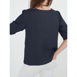 Women Solid V-Neck Cotton Casual Half Sleeve Blouse Women Solid V-Neck Cotton Casual Half Sleeve Blouse