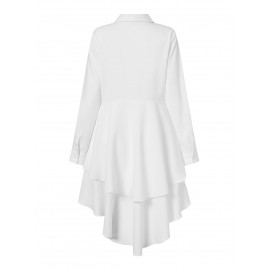 Women Solid Lapel Layered Irregular Hem Long Sleeve Shirt Women Solid Lapel Layered Irregular Hem Long Sleeve Shirt