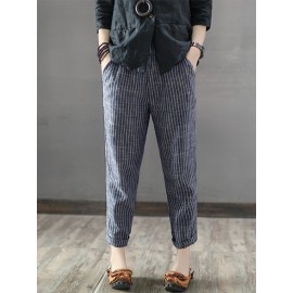 Vintage Striped Pockets Cotton Harem Pants Vintage Striped Pockets Cotton Harem Pants