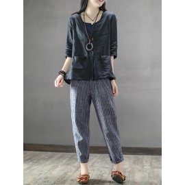 Vintage Striped Pockets Cotton Harem Pants Vintage Striped Pockets Cotton Harem Pants