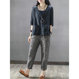 Vintage Striped Pockets Cotton Harem Pants Vintage Striped Pockets Cotton Harem Pants