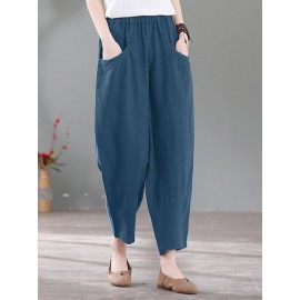 Solid Pocket Casual Cotton Pants