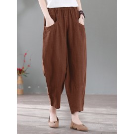 Solid Pocket Casual Cotton Pants