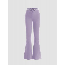 Solid Knotted Hollow-out Flared Pants