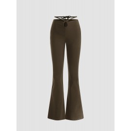 Solid Knotted Hollow-out Flared Pants