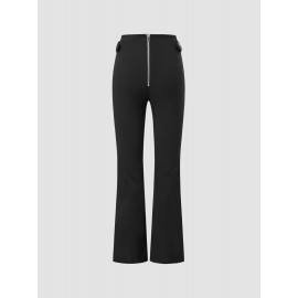 Solid Double Zip Hem Lace Up Zip Back Pants