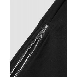 Solid Double Zip Hem Lace Up Zip Back Pants