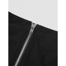 Solid Double Zip Hem Lace Up Zip Back Pants