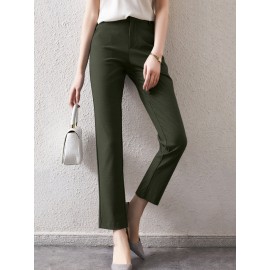 Solid Zip Front Casual Pants For Women Solid Zip Front Casual Pants For Women