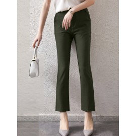 Solid Zip Front Casual Pants For Women Solid Zip Front Casual Pants For Women
