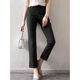 Solid Zip Front Casual Pants For Women Solid Zip Front Casual Pants For Women