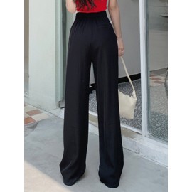 Solid Loose Pocket Casual Pants For Women