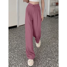 Solid Loose Pocket Casual Pants For Women