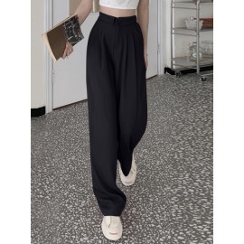 Solid Loose Pocket Casual Pants For Women